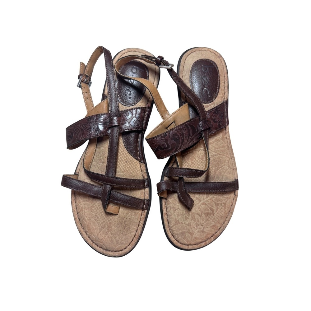 B.O.C. Born Concept Brown Strappy Floral Embossed Flat Sandals Womens 7M ZC11023